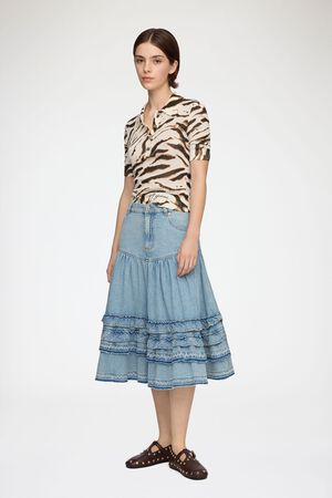 Lightweight Denim Frill Midi skirt