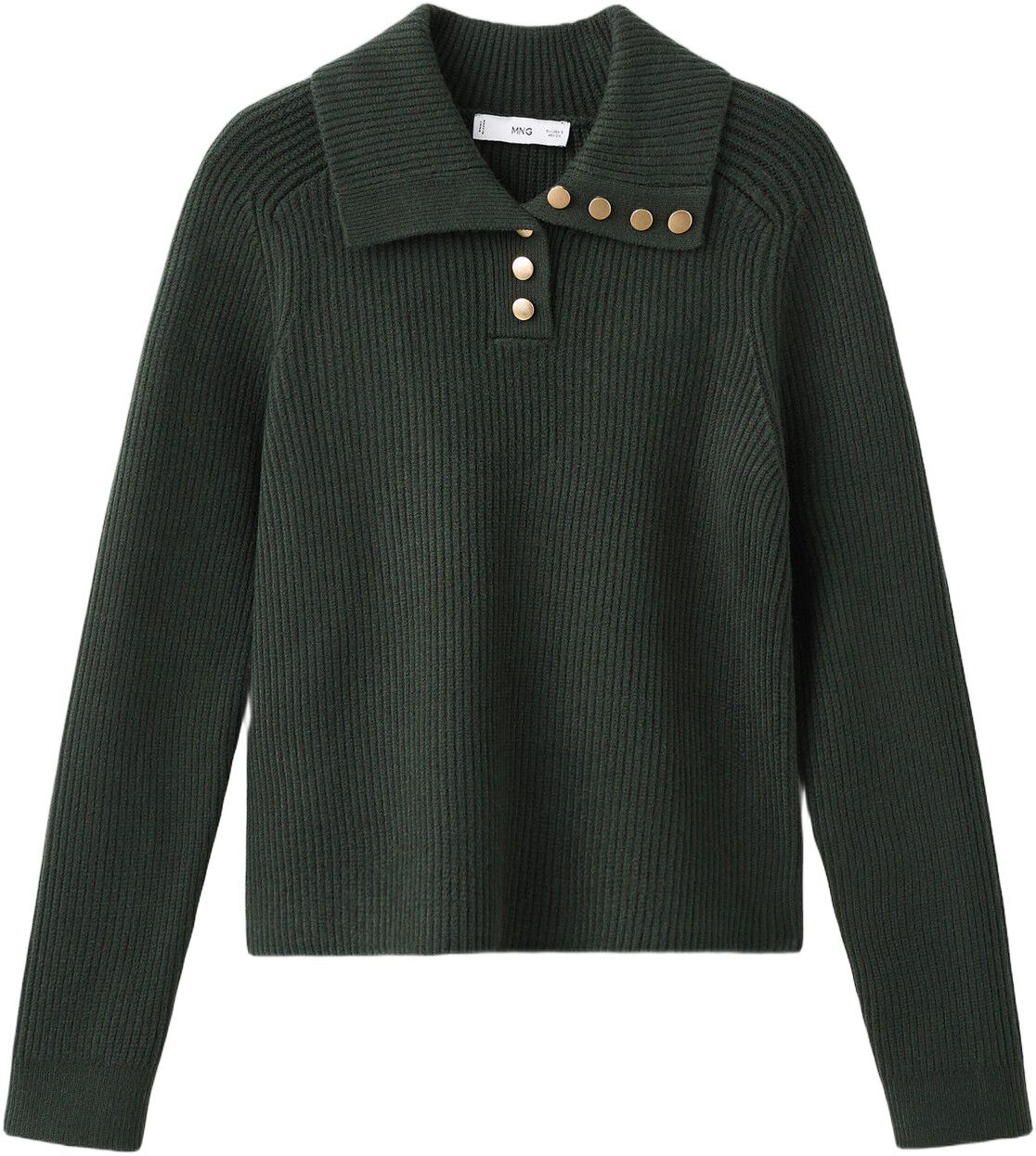 Ribbed polo-neck sweater with butto