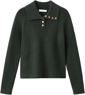 Ribbed polo-neck sweater with butto