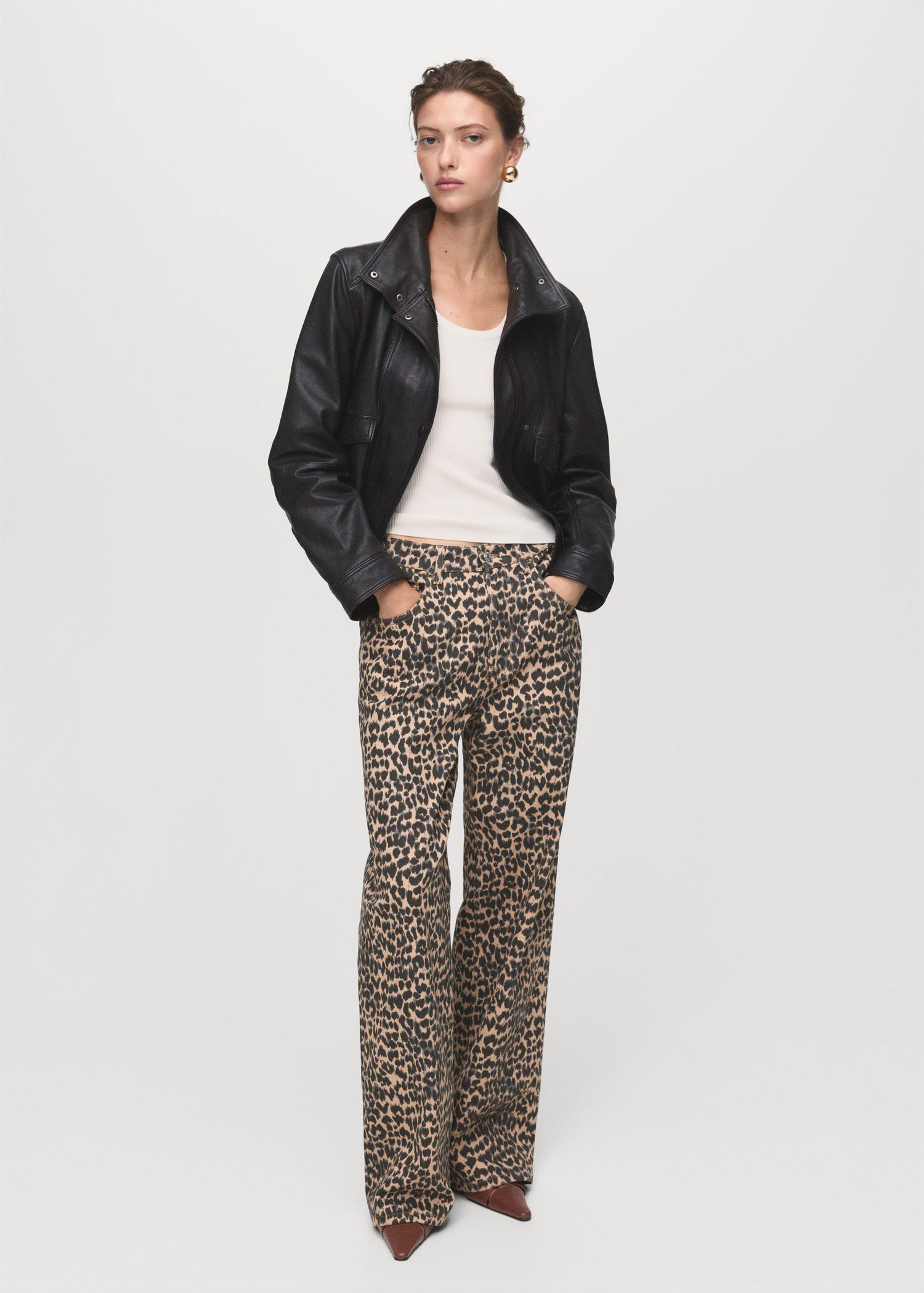 Leopard-print straight jeans