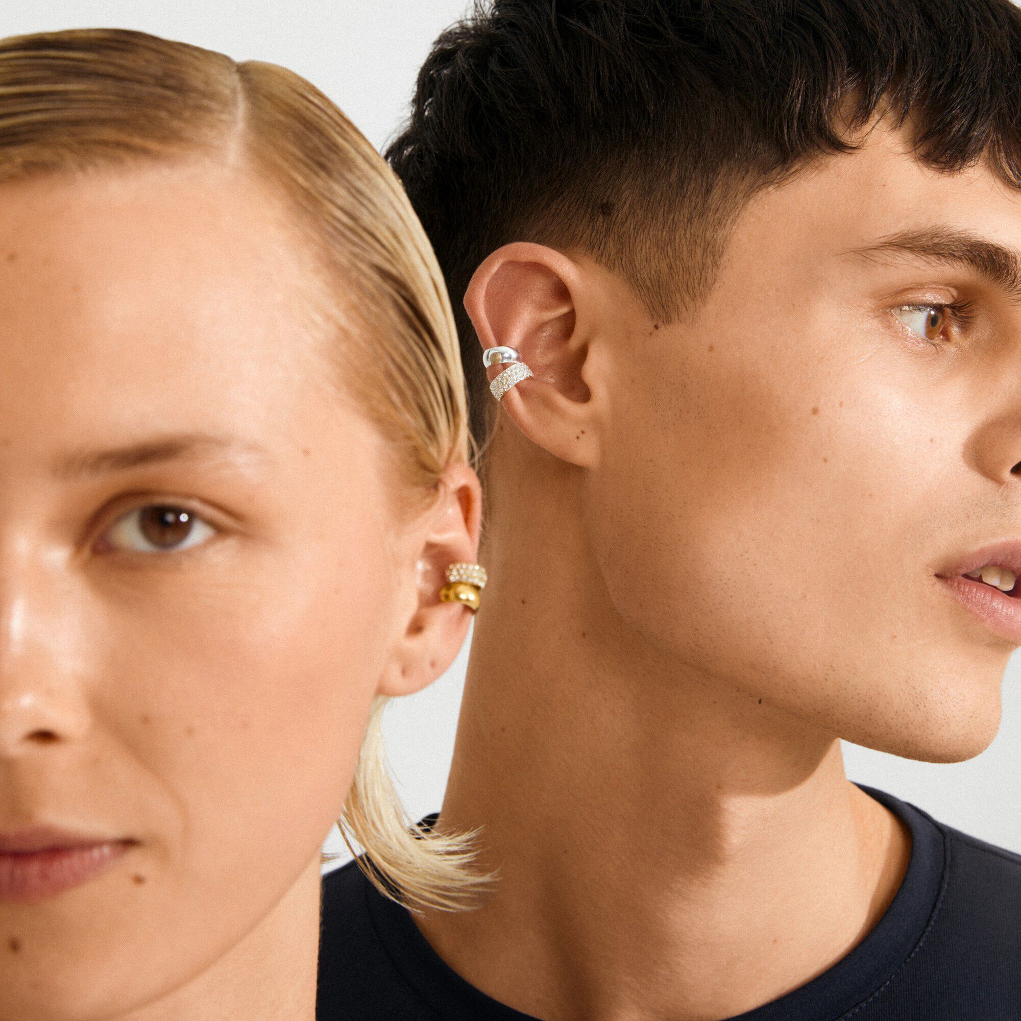 HUDSYN ear cuff, 2-i-&eacute;t s&aelig;t, s&oslash;lvbelagt