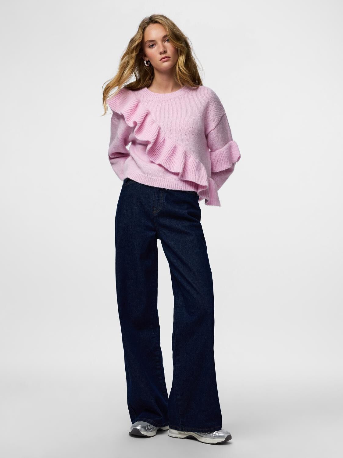 PCNOR LS O-NECK KNIT FRILL PULLOVER