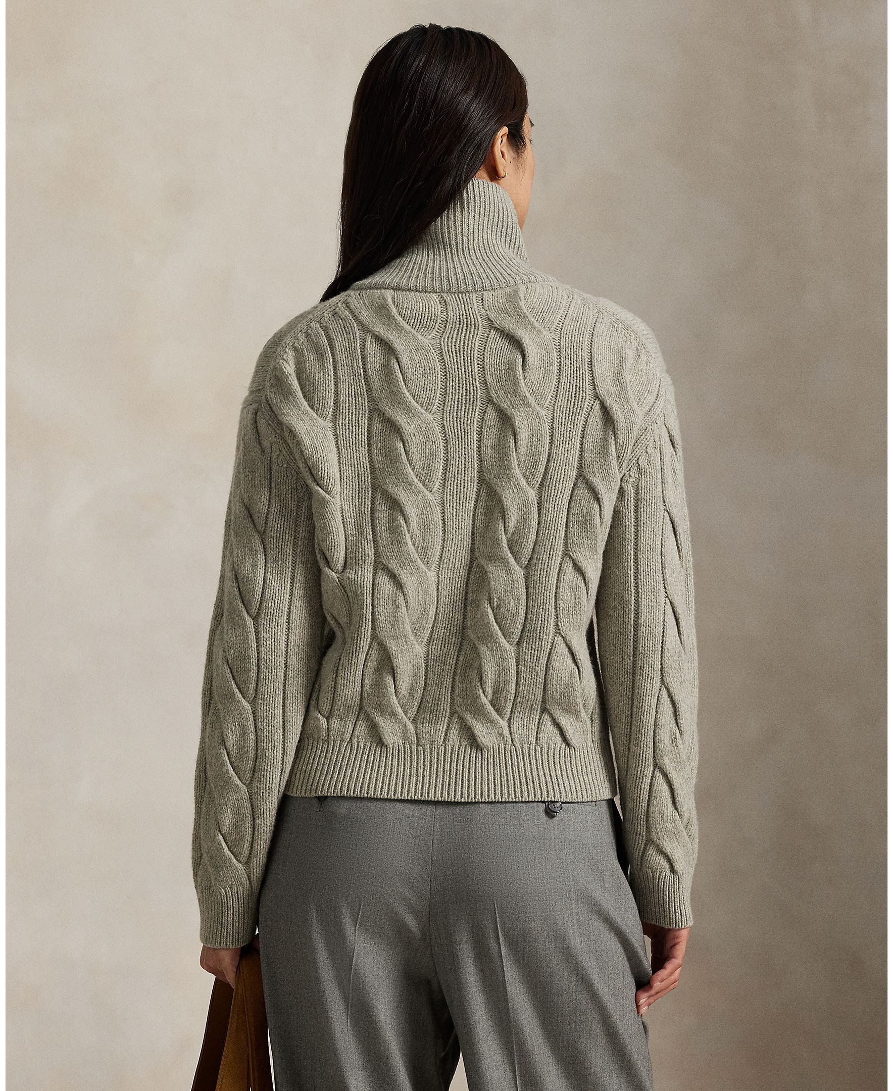 Cable Wool-Cashmere Funnelneck Cardigan