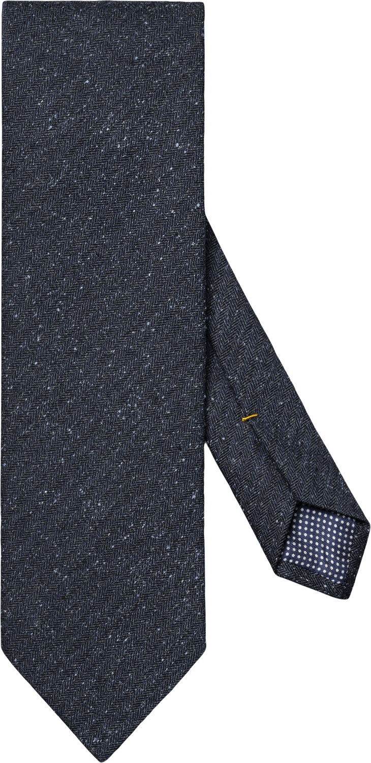 Navy Blue Herringbone Wool Cotton Silk Tie