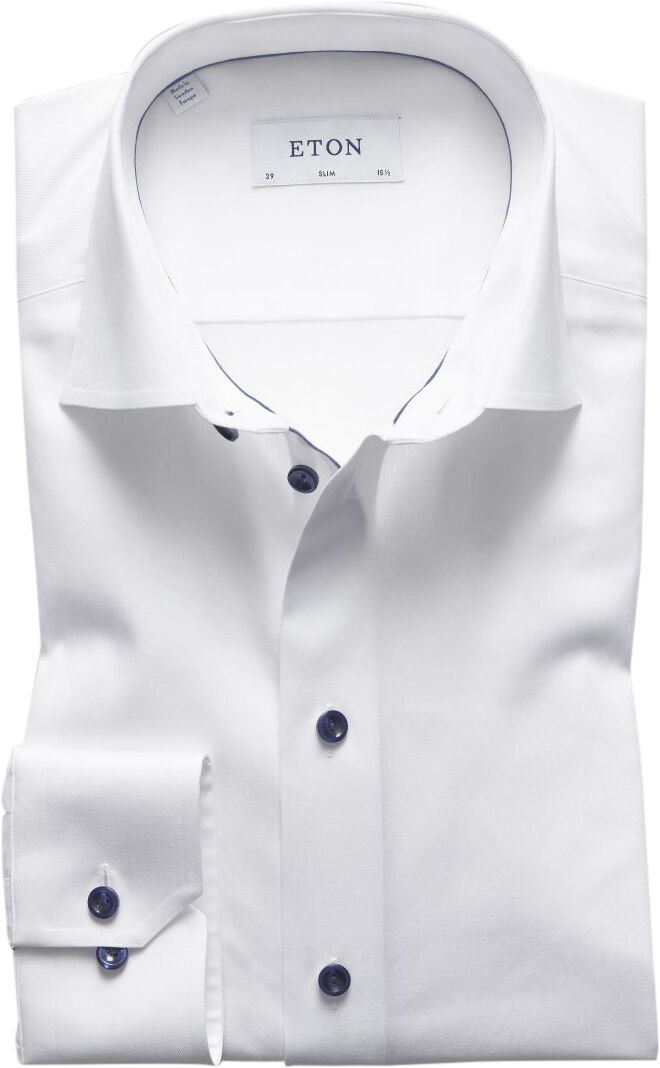 White Twill Shirt Dark Blue Details - Slim Fit