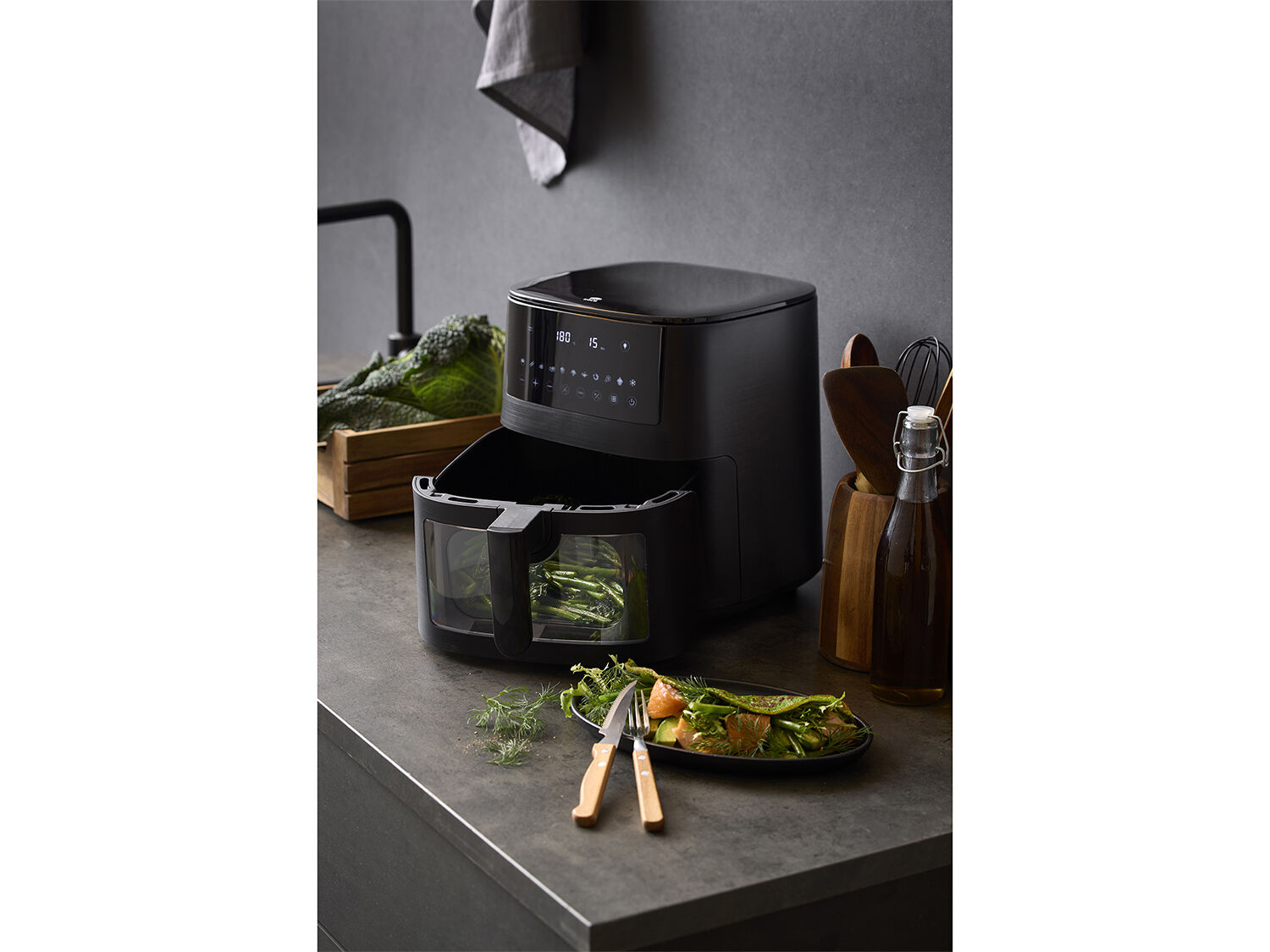 Airfryer med f&ouml;nster 1650 watt 6,5 liter Matt svart