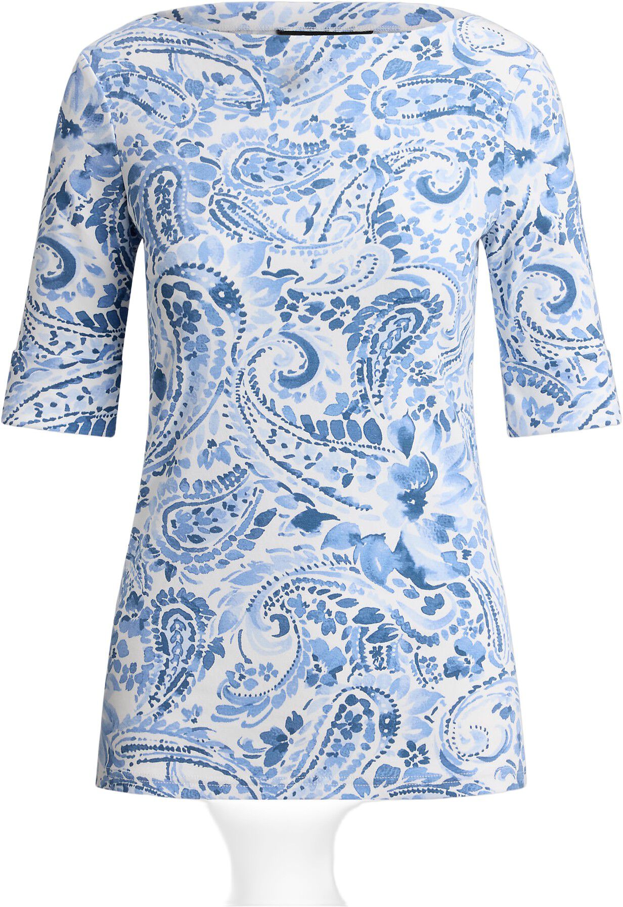 Paisley Stretch Cotton Boatneck Tee