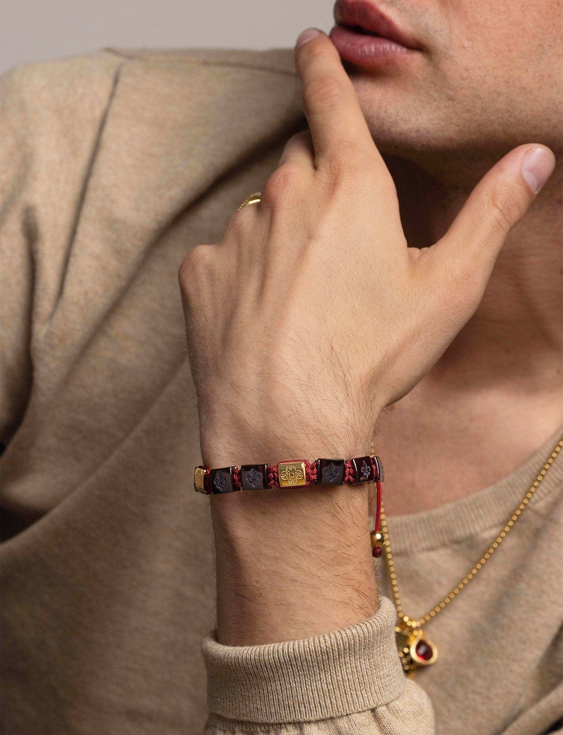 Ceramic Flatbead Bracelet in Dark Red and Gold