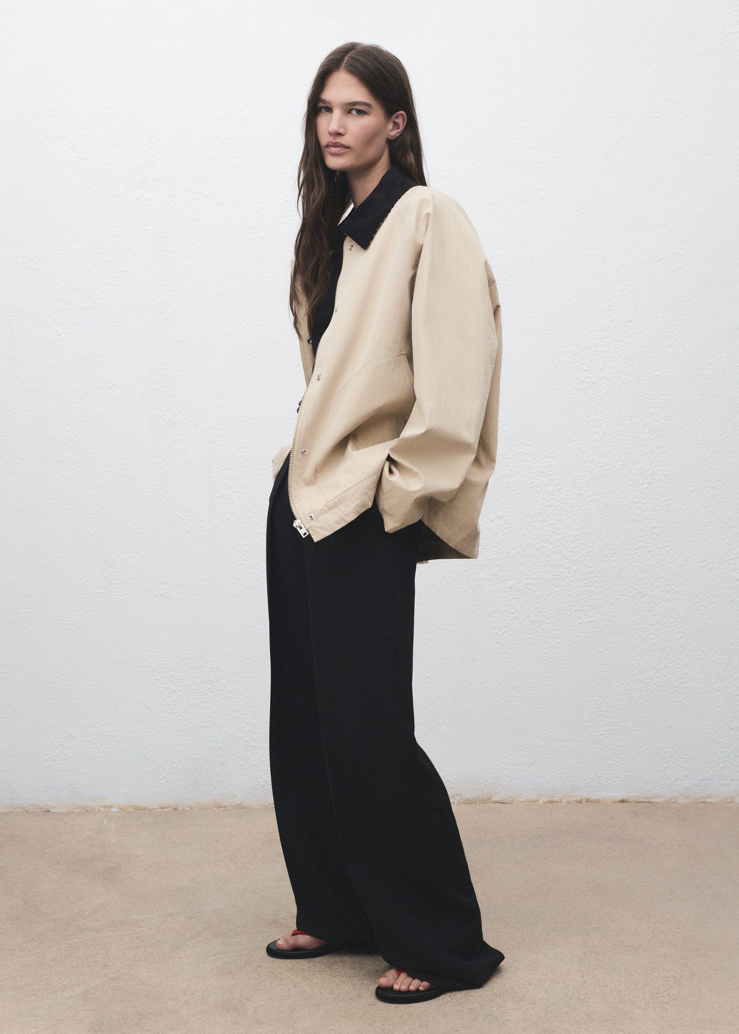 Cotton jacket with corduroy collar