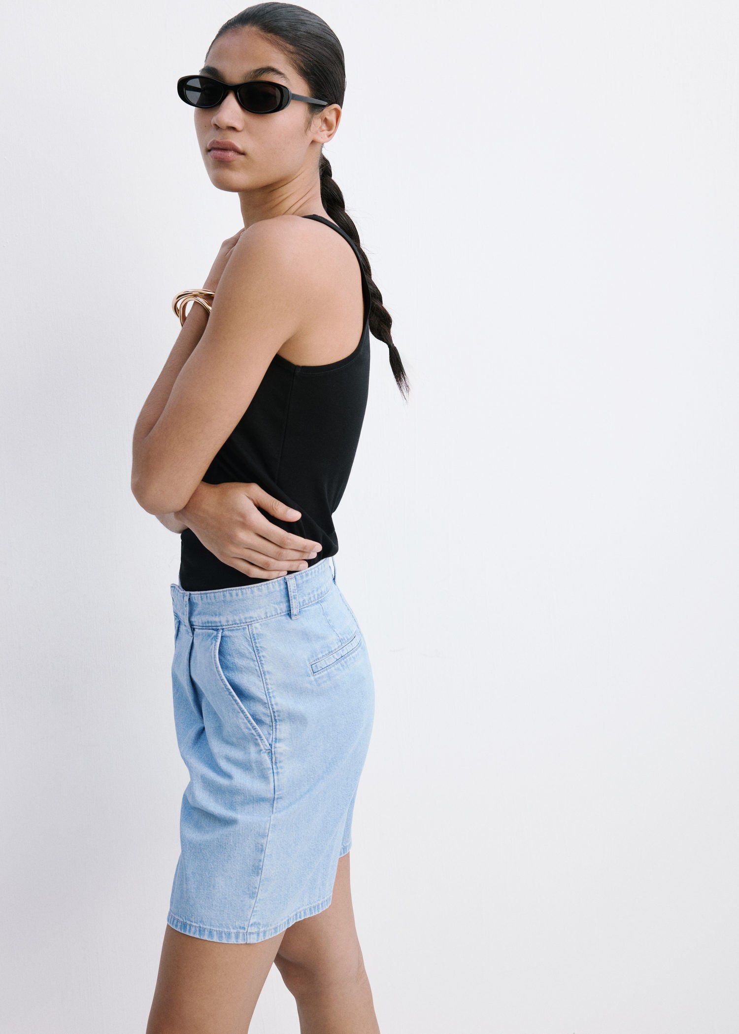 Mid-rise denim bermuda shorts with