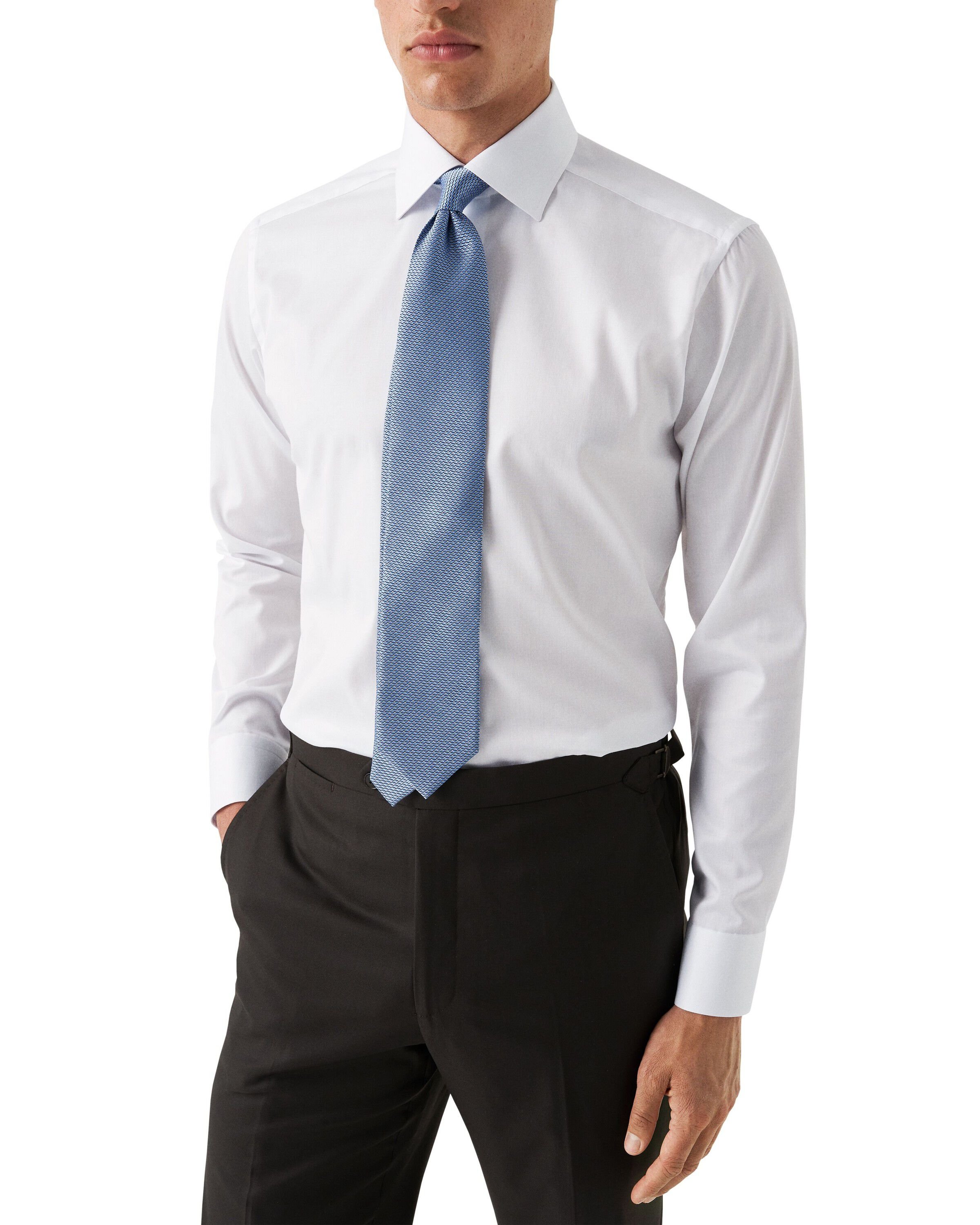 White Twill Shirt Blue Details - Slim Fit