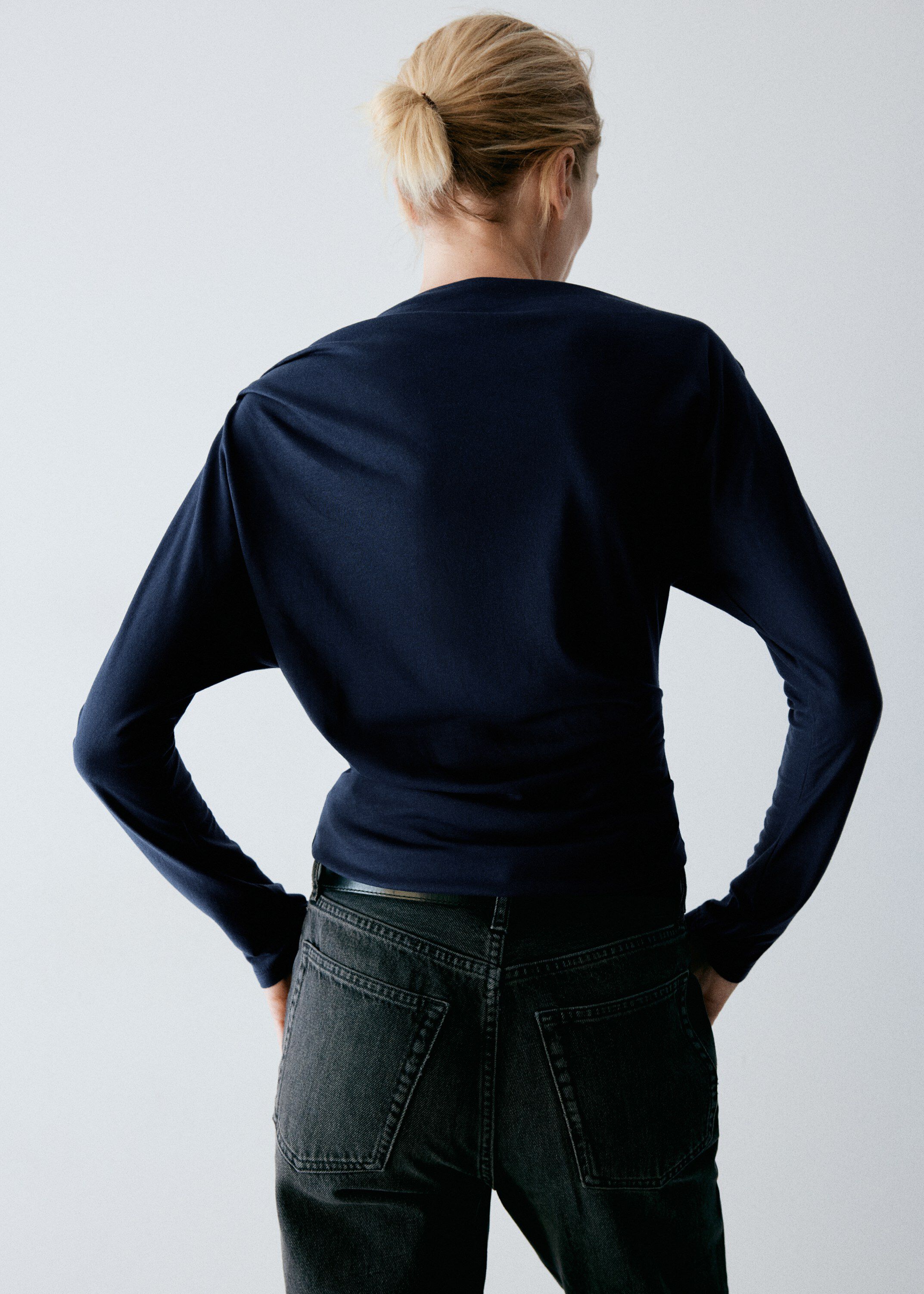 Boat neck T-shirt with draped detai