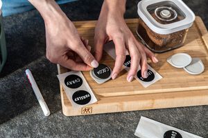 Fresh & Save CUBE Cube Set med platsh&aring;llare f&ouml;r etiketter, 3-st, Gr&aring;