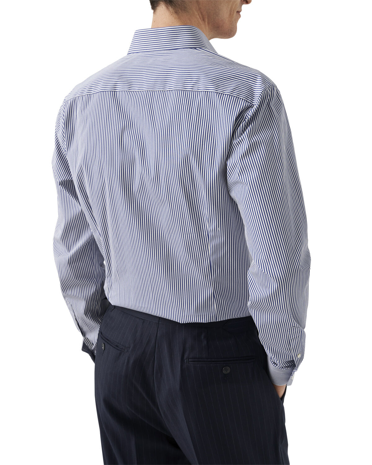 Contemporary Fit Dark Blue Bengal Striped Elevated Poplin Shirt