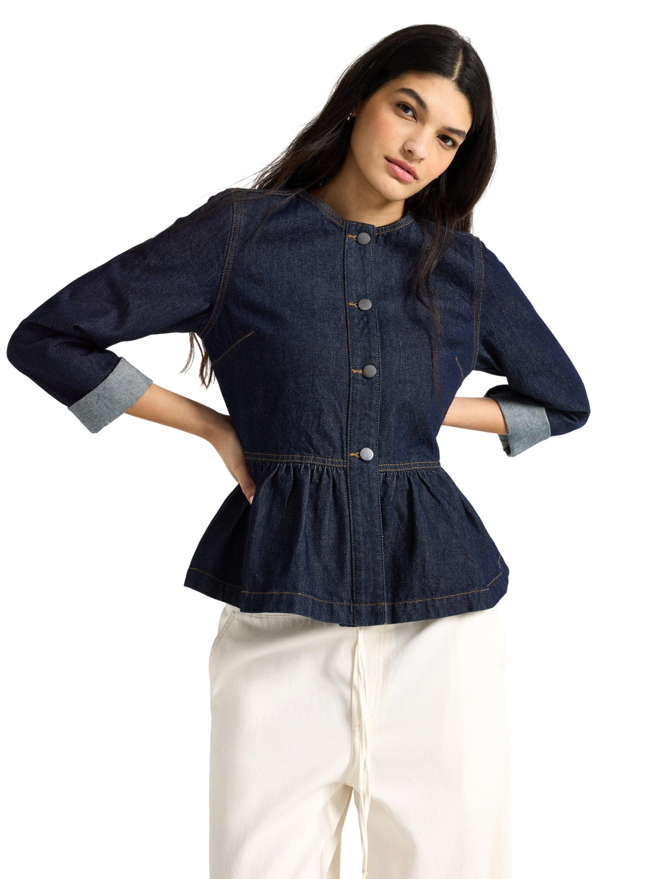 Denimjakke med peplum-passform og u