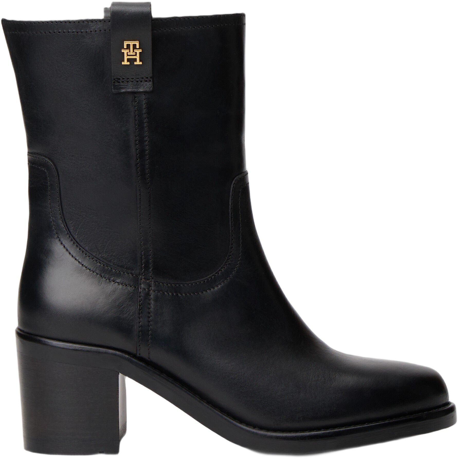 RIDING LTHR MID BOOT BLOCK HEEL