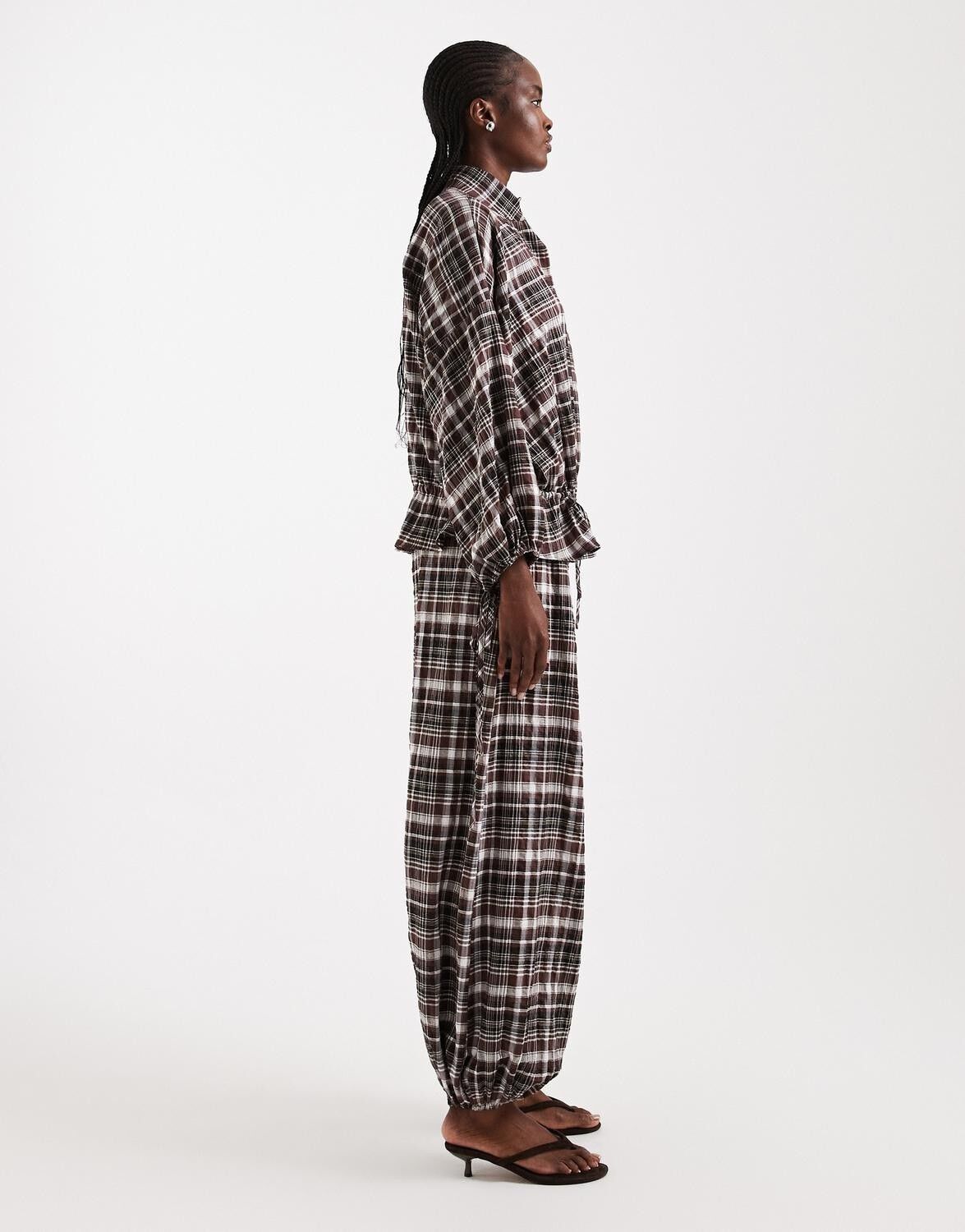 Tsaio Flannel Check Balloon Leg Trouser