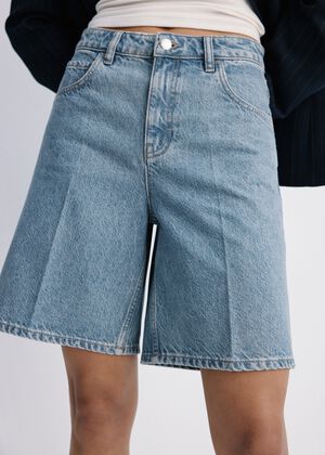 High-waist straight-fit denim short