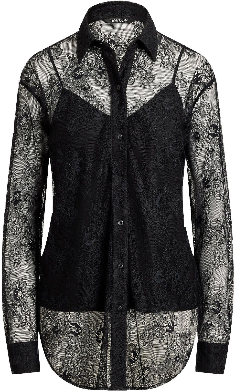 LT WT FLORAL LACE-WVN-SHIRT
