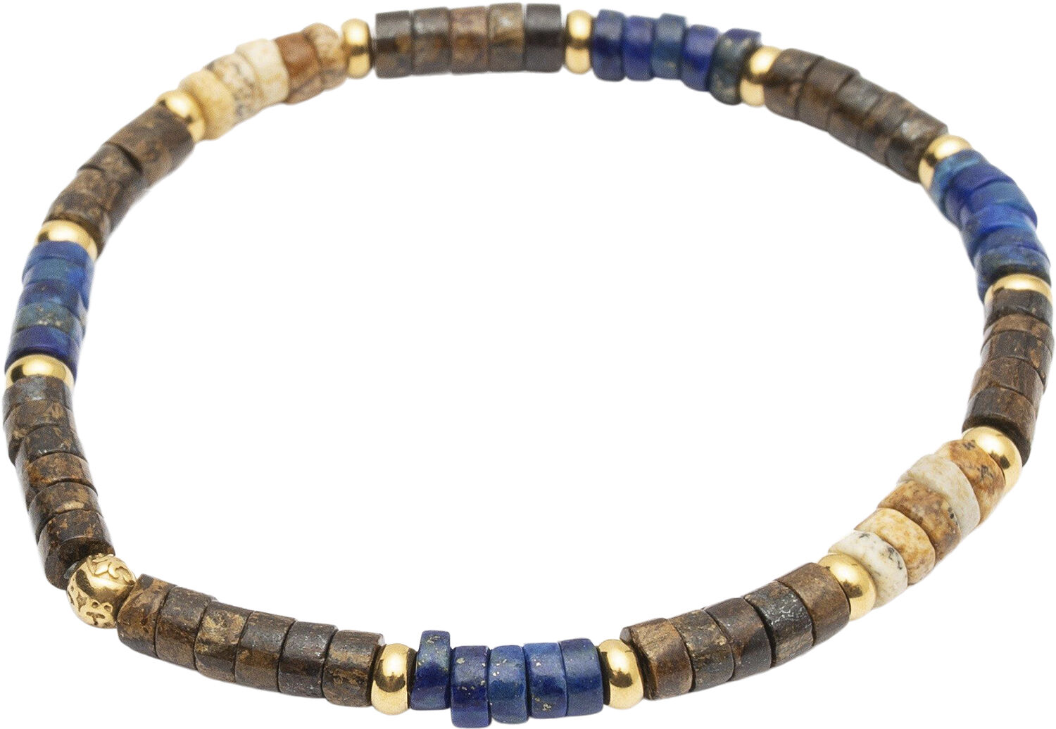 Men's Wristband with Blue Lapis, Jasper and Coconut Heishi Beads and G