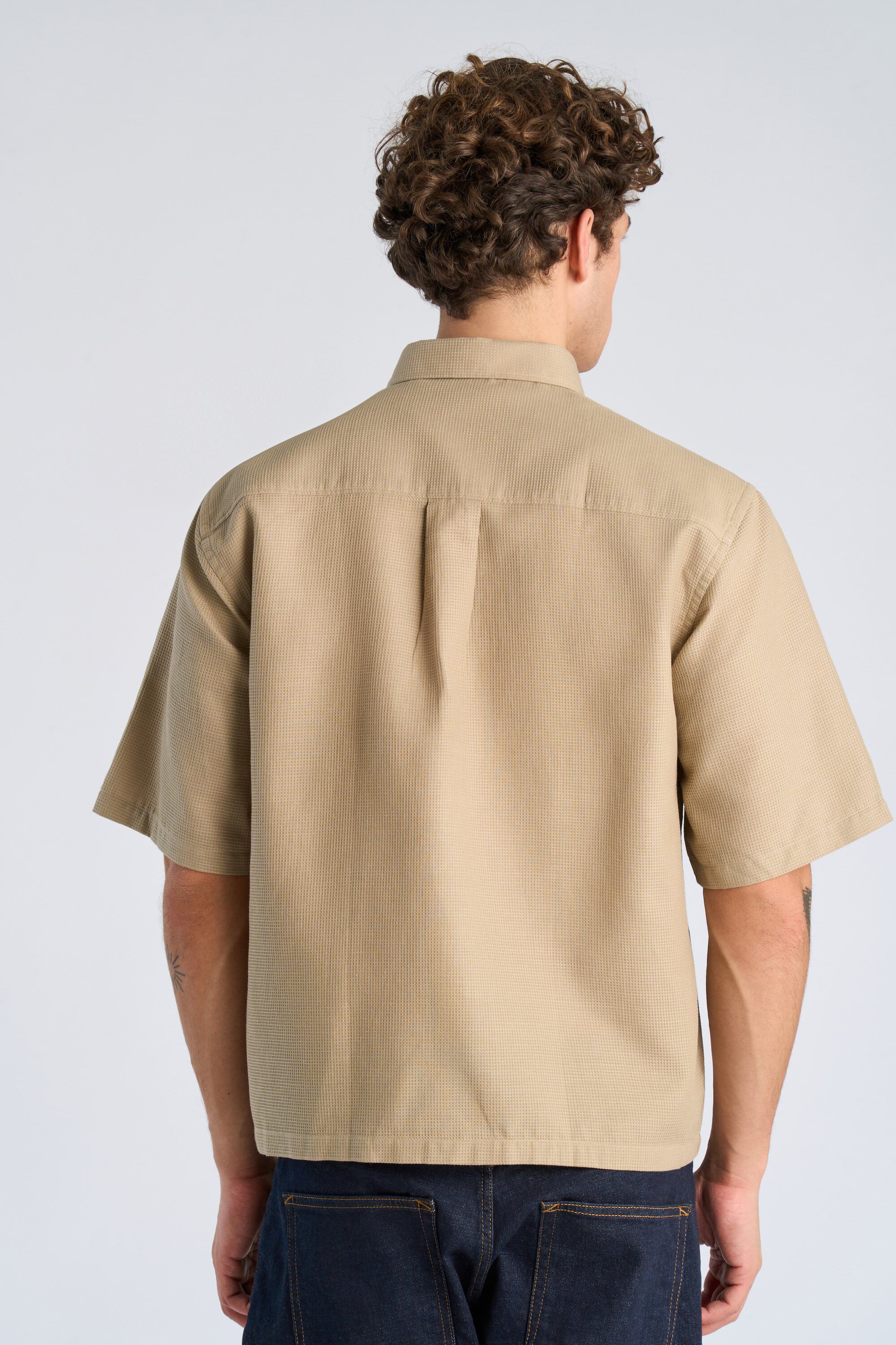 Solid dobby cotton shirt S/S