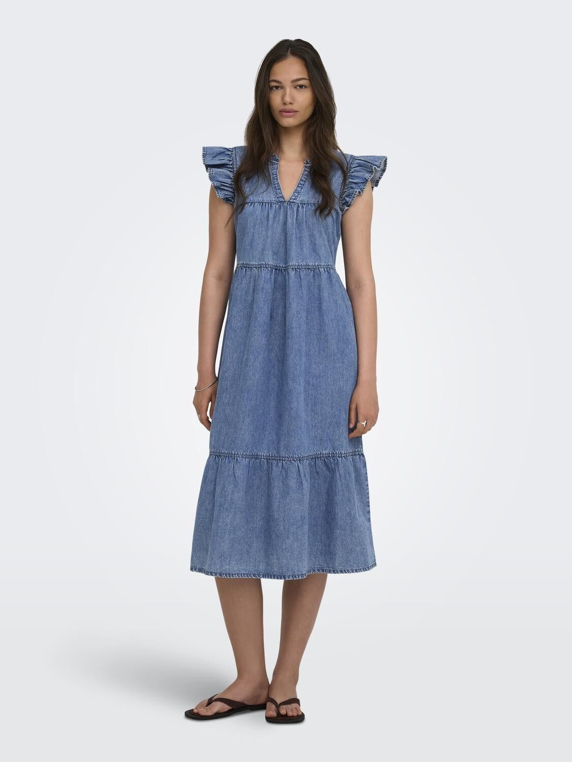 Onlshania S/L Frill Midi Dnm Dress Akm
