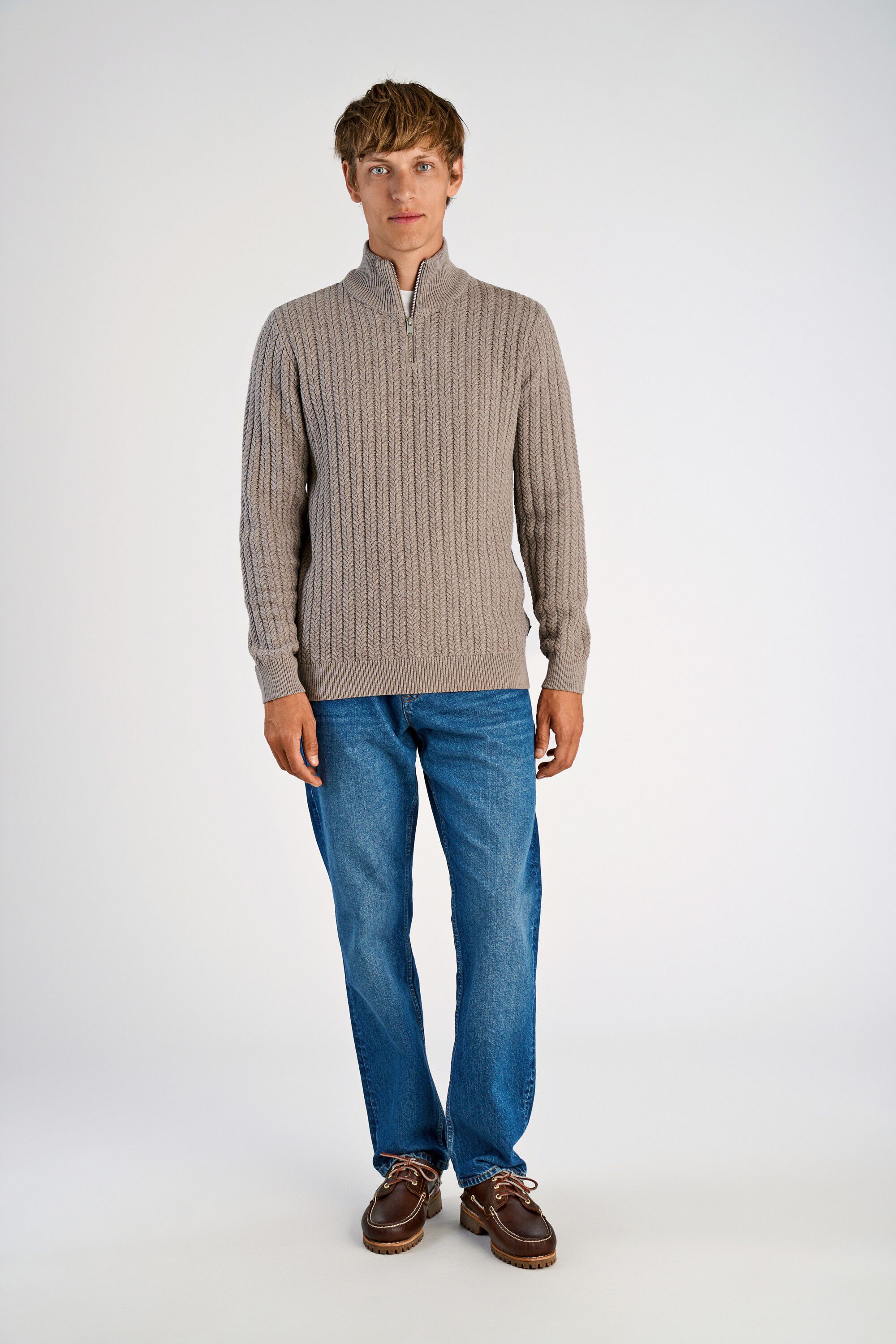 Recycle cabel knit half zip