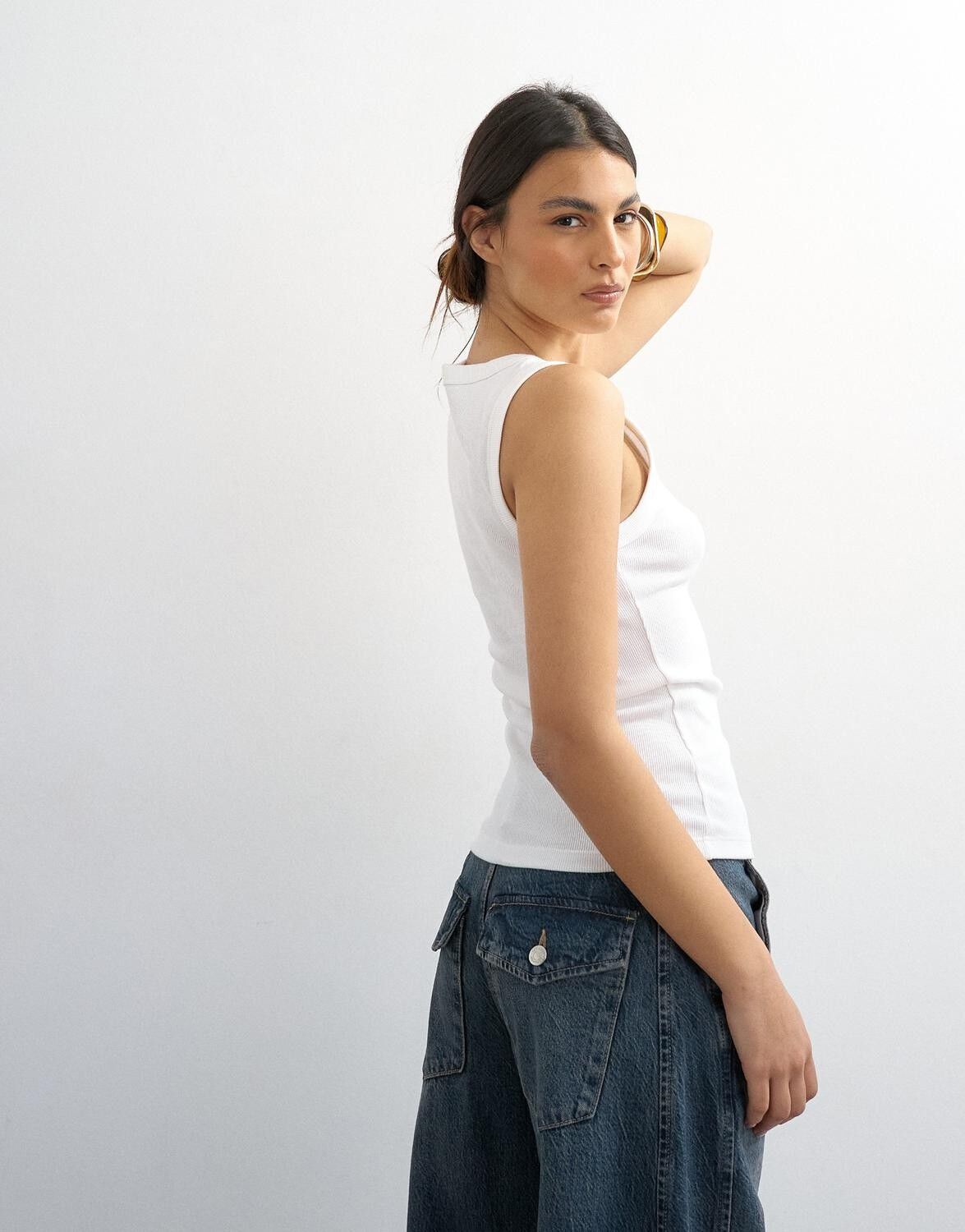 Tsella Sl Stripe Button Rib Vest Jrs