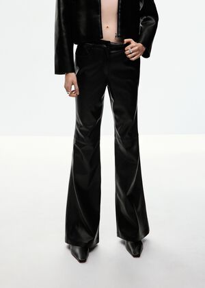 Faux-leather flared trousers