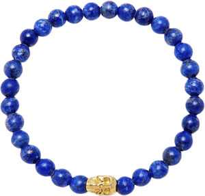 Men's Wristband with Blue Lapis and Gold Plated Skull