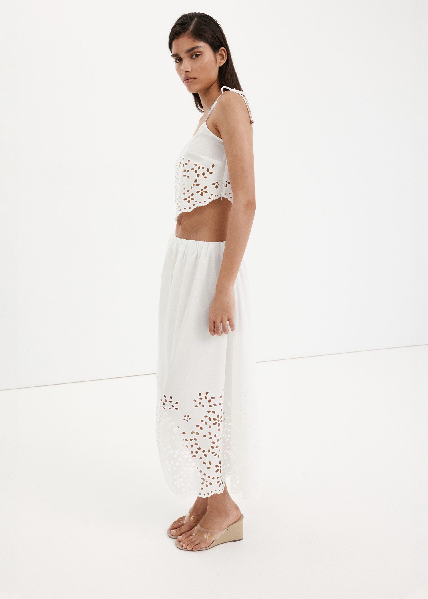 Embroidered open-work top