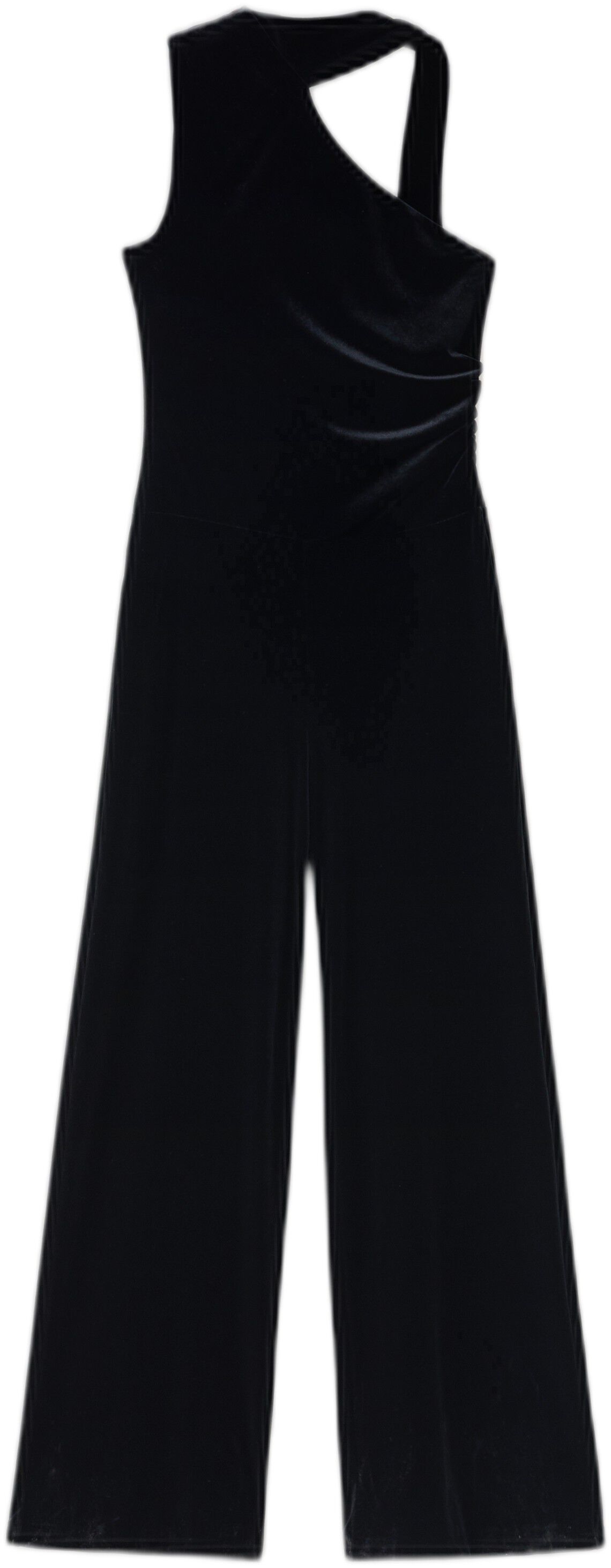 Velvet scarf-collar jumpsuit