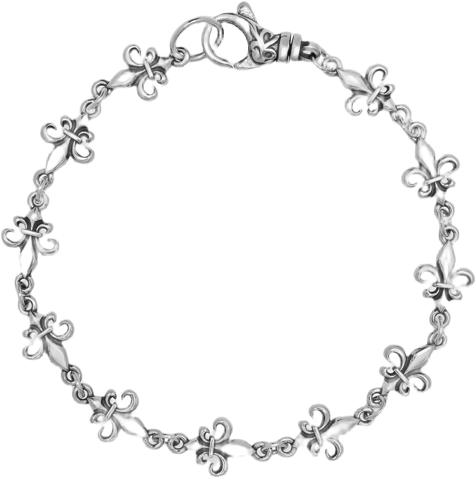 Men's Silver Fleur de Lis Linked Bracelet