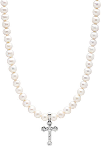 Pearl Necklace with Stainless Steel Cross