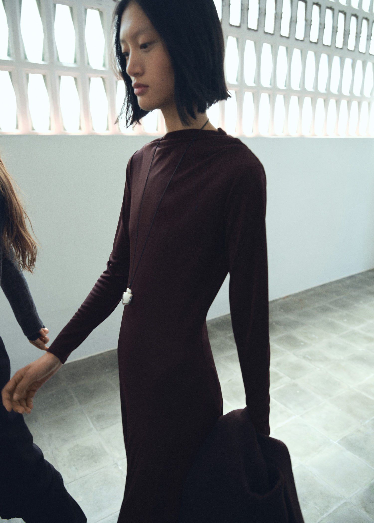 A-line dress with asymmetrical neck