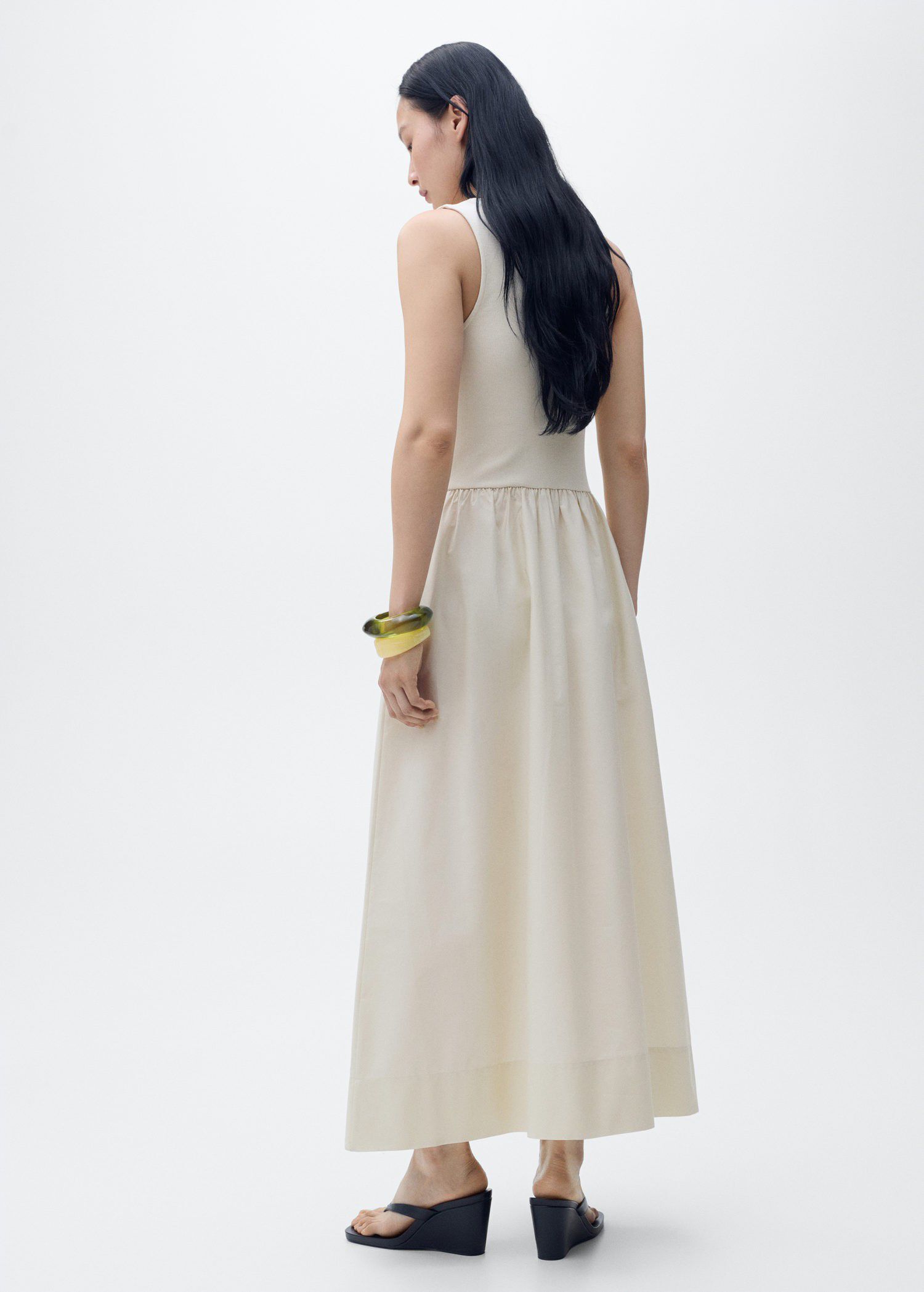 Flared dress in combined fabric