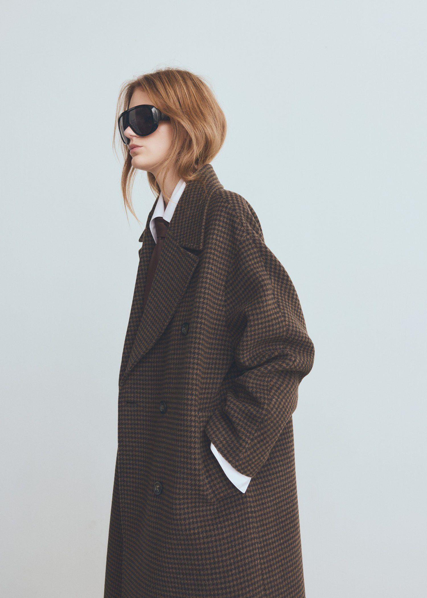 Wool-blend micro-houndstooth coat