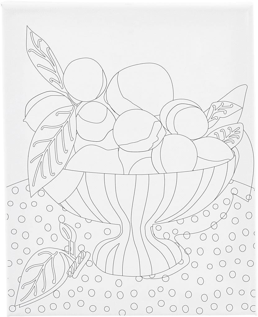 Malerl&aelig;rred med print, Frugtsk&aring;l, str. 24x30 cm.