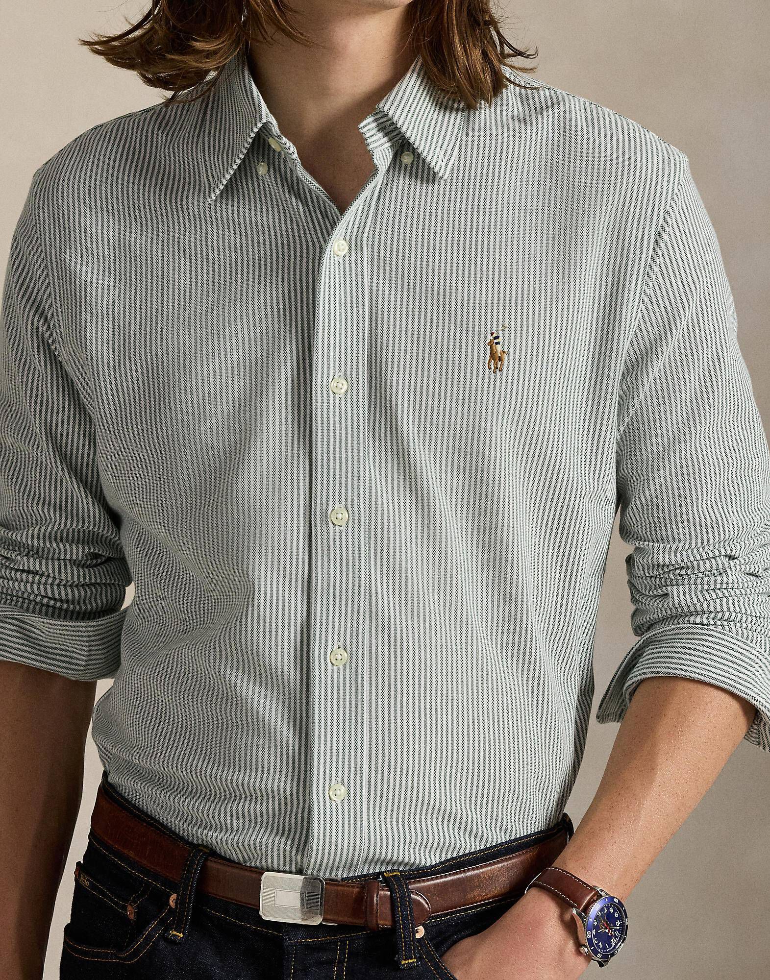 Striped Knit Oxford Shirt