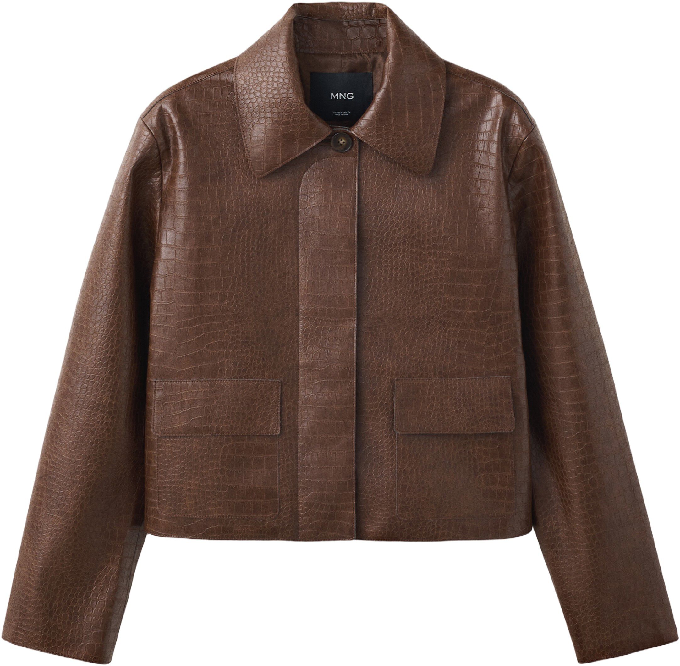 Croc-effect faux leather jacket