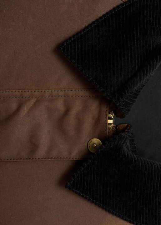 Waxed-effect parka with corduroy co