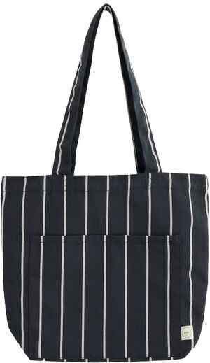 Outdoor Market Tote Bag - Medium - Black with beige stripe