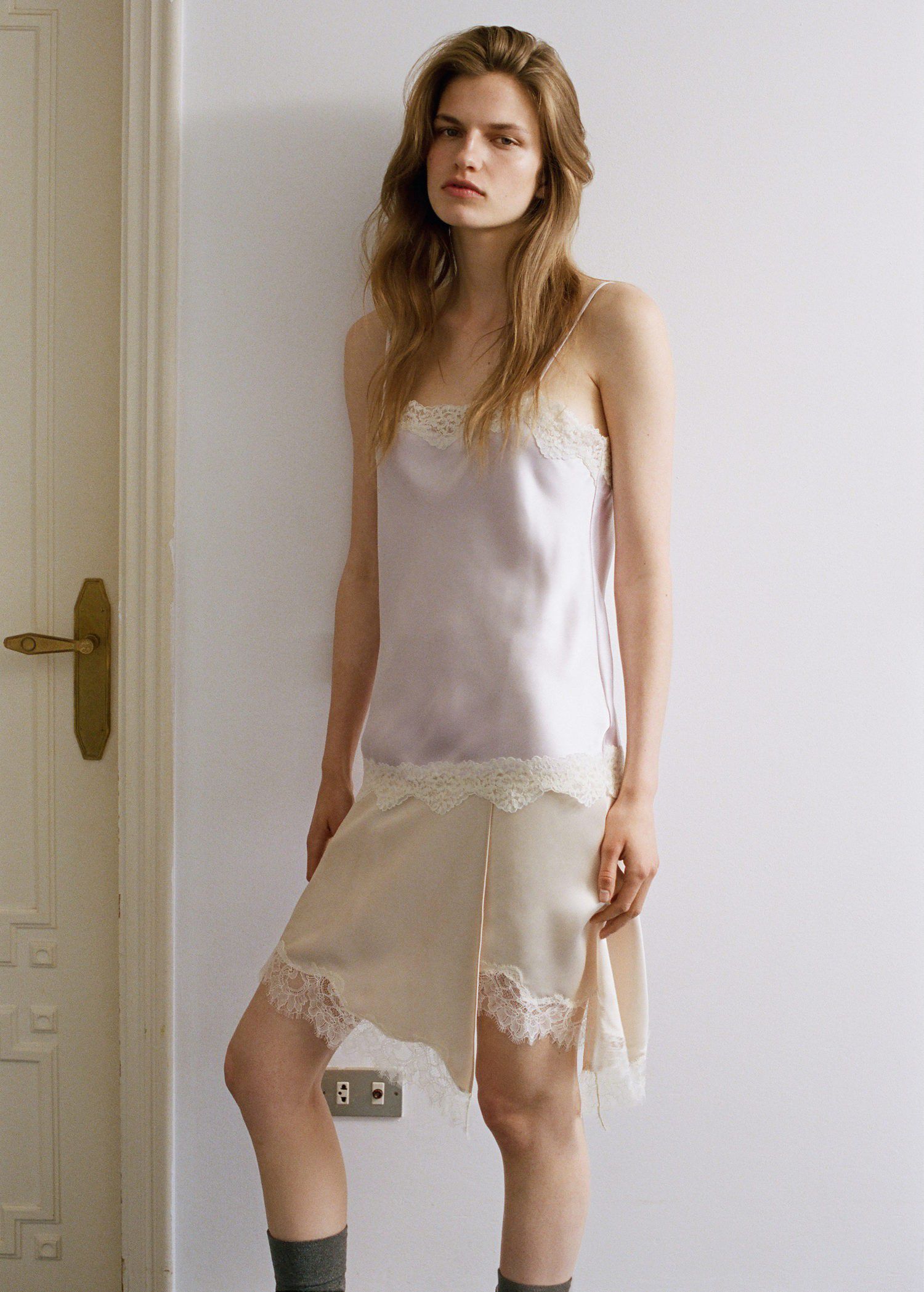 Lace detail satin top