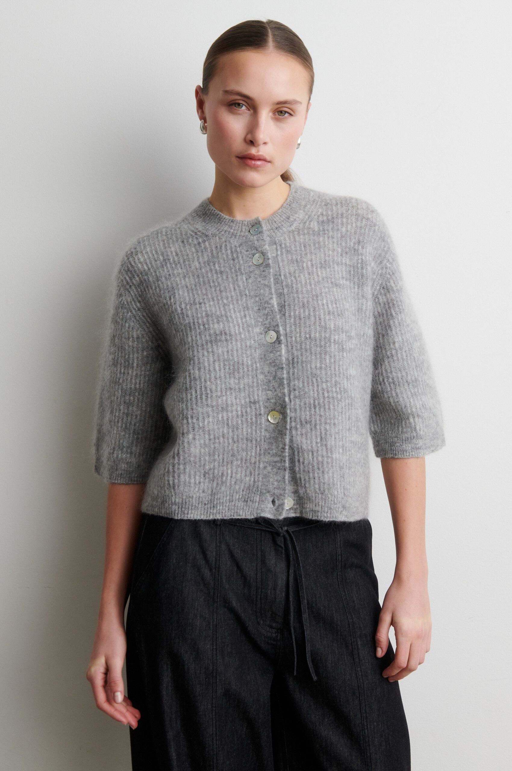 Andrea Mohair Wool Blend Rib Cardigan