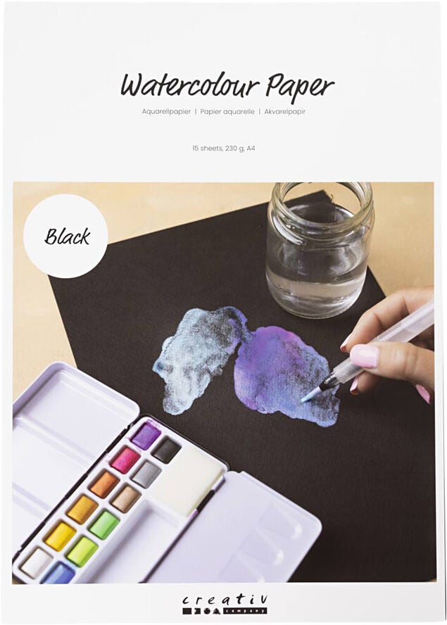 Akvarelpapir A4 sort, 15 ark