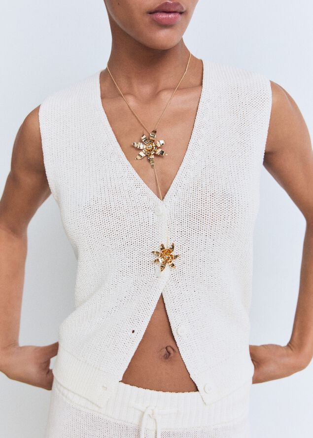 Openwork cotton blend knitted waistcoat