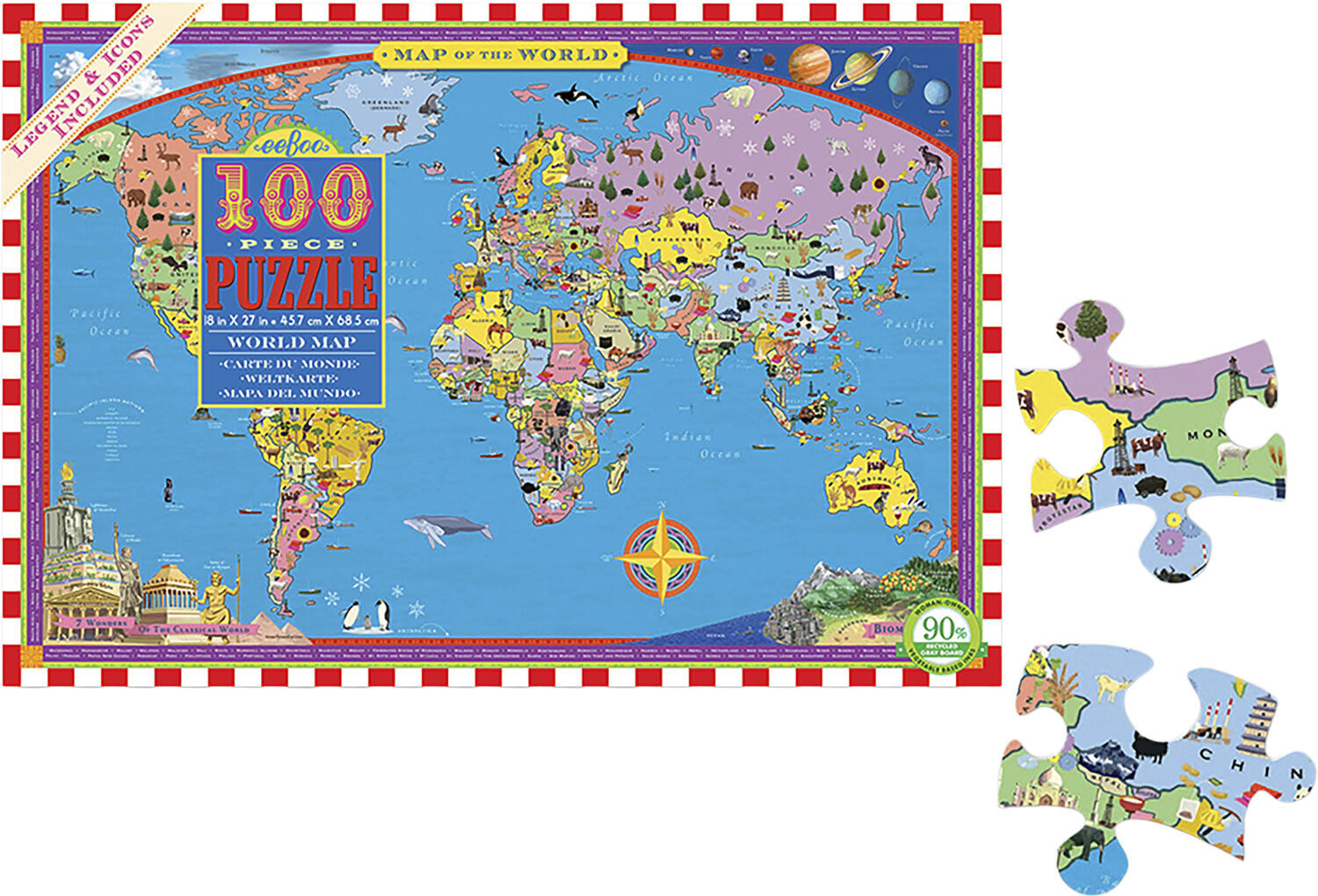 eeBoo - Puslespil 100 brikker - Verdenskort