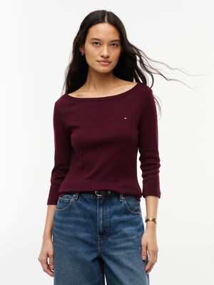 Slim Boat Neck Three-Quarter Sleeve T-Shirt