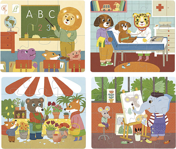 Vilac - 4 puslespil i træ - Jobs