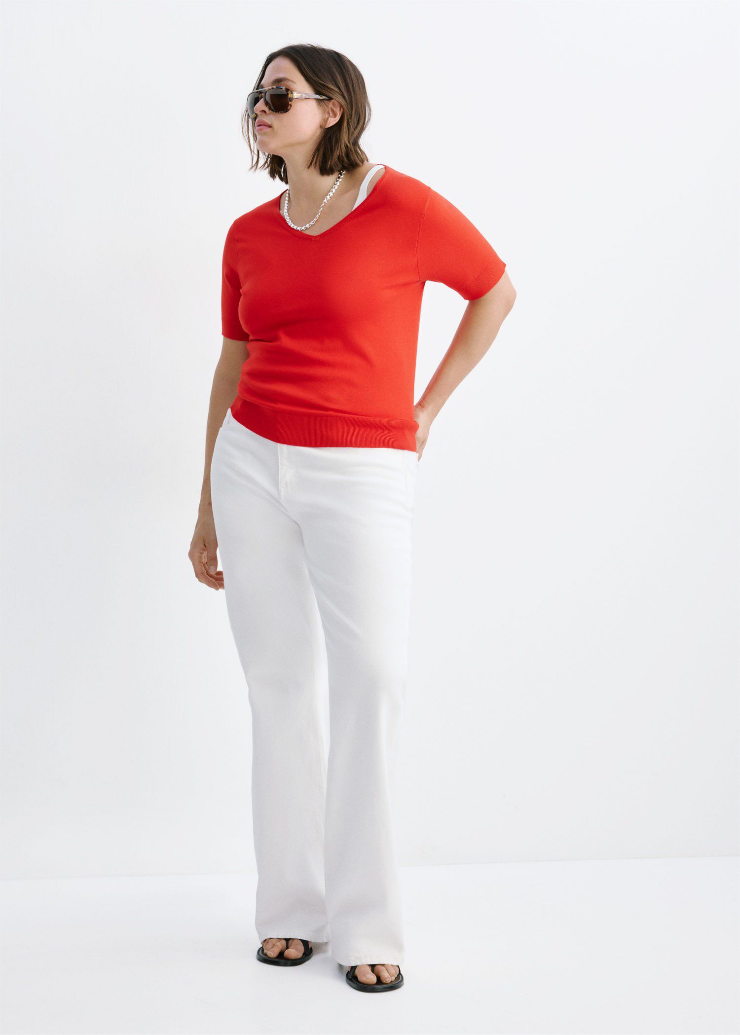 V-neck knit sweater